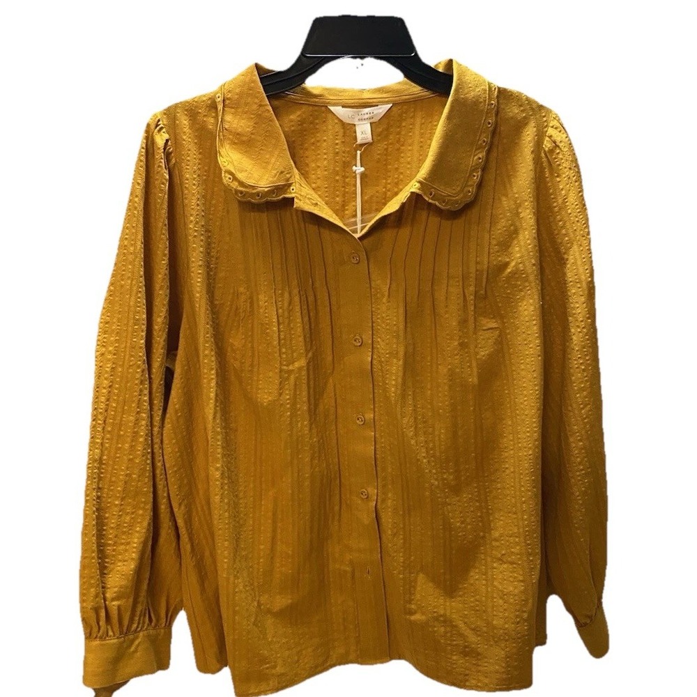 LC Lauren Conrad Gold Blouse Puffy Sleeves Women's XL NWT $54 Peter Pan Mustard